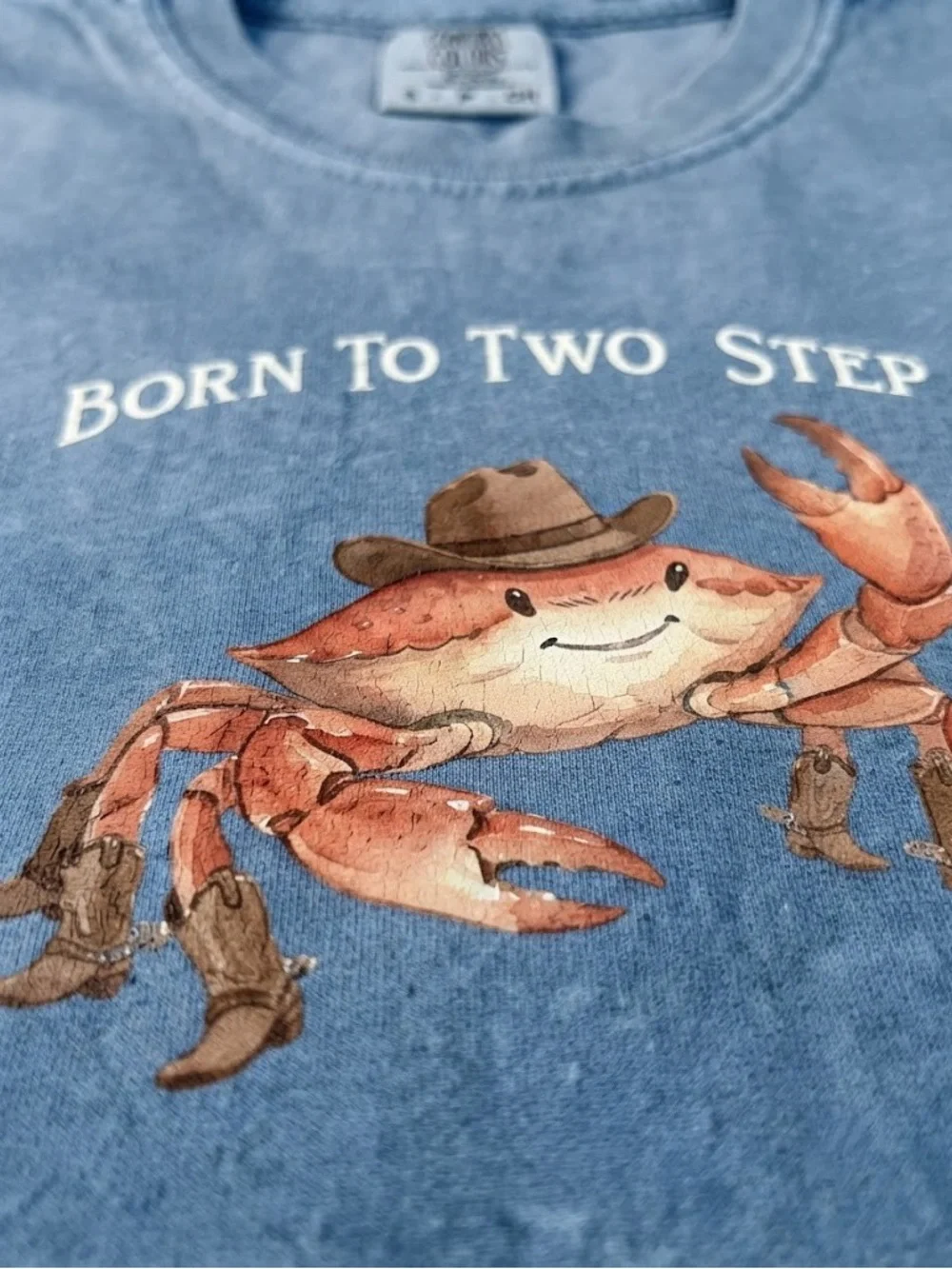 Comfort Colors Blue Jean 'Born To Two Step' Crab Graphic Tee